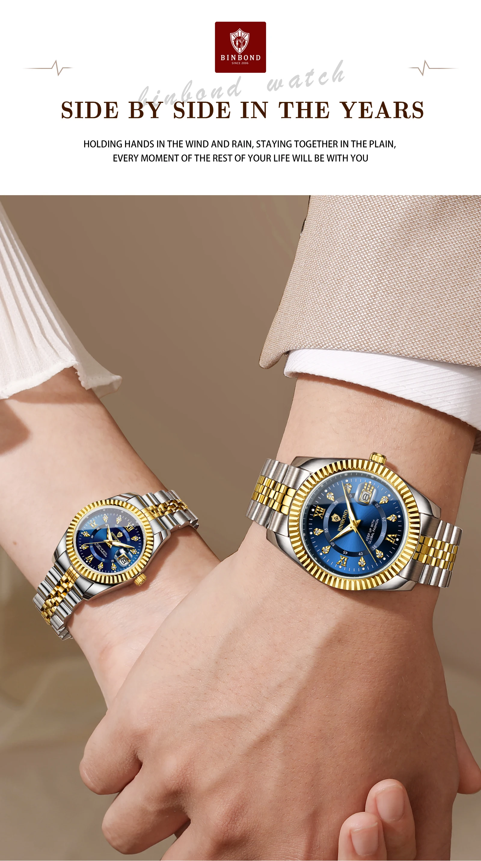 BINBOND Original Couple's Quartz Watches Luminous Waterproof Gift For Lover Men's Women's Watch Mujer Relojios +Gift Box