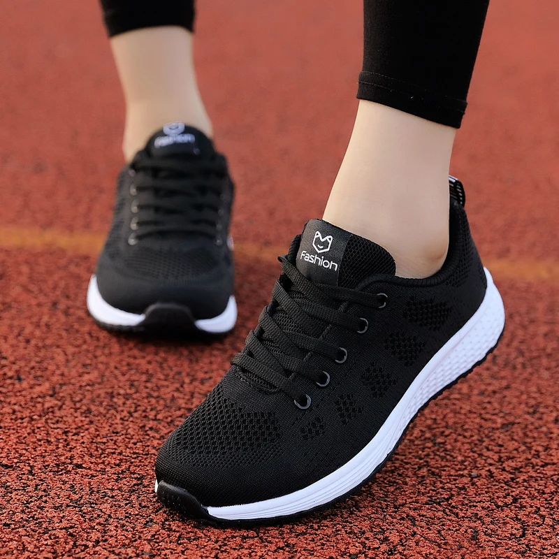 Zapatillas deportivas de malla transpirable para mujer, zapatos ligeros para correr y caminar al aire libre, tenis con cordones