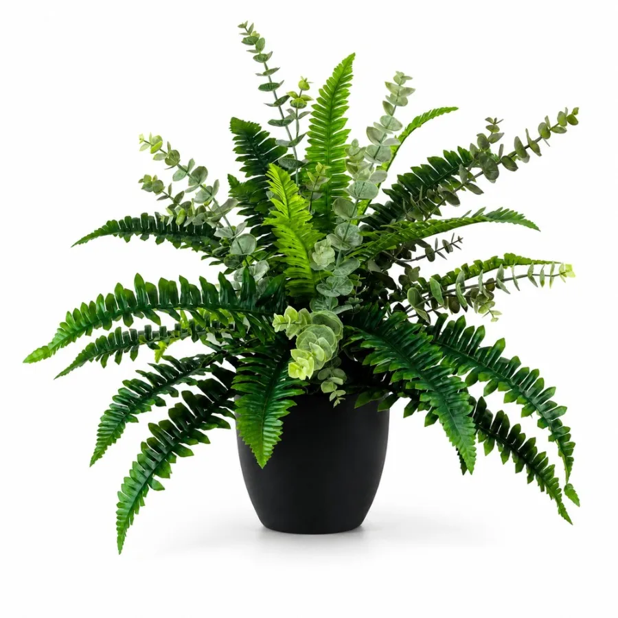 

Artificial Plants 26in Fake Potted Eucalyptus and Fern in Black Drop In Pot by Indoor Faux Greenery Small Plant for Home Office