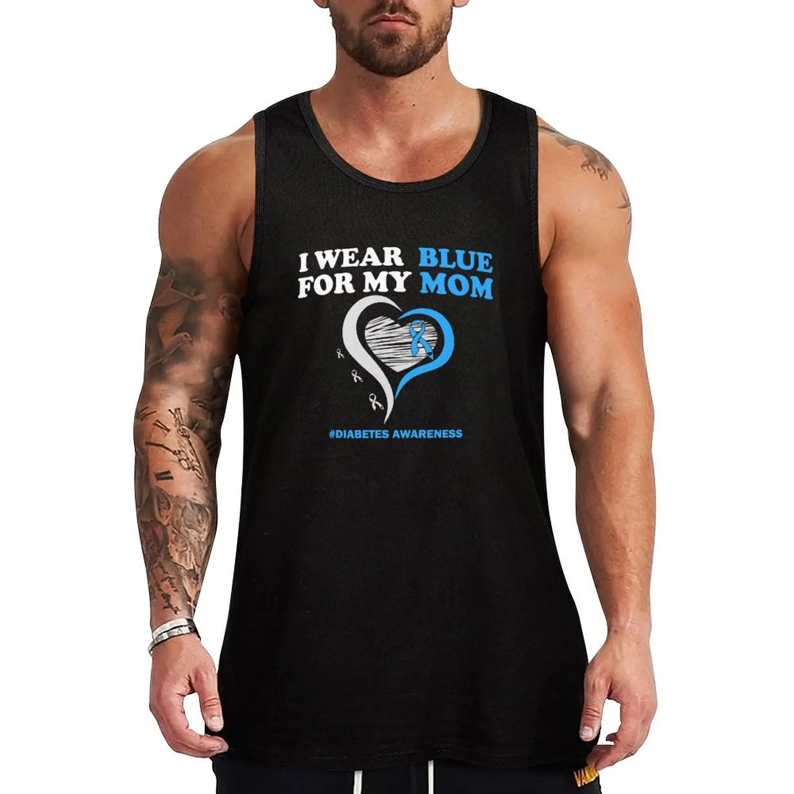 

I Wear Blue For My Mom,Blue Ribbon,Heart,Diabetes Awareness,T1D And T2D Diabetics Tank Top Men's sleeveless