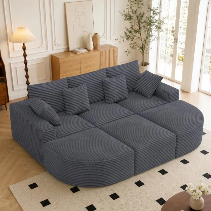 Retractable convertible sofa bed Curved recliner Striped velvet