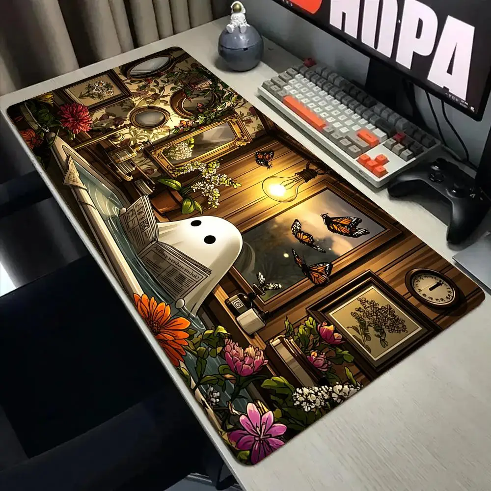 Twilight Bathroom Ghost Mouse Pad Desk Mat with Stitched Edge XXL Mousepads Rubber Anti-slip Gamer Keyboard Rug Gaming Mats