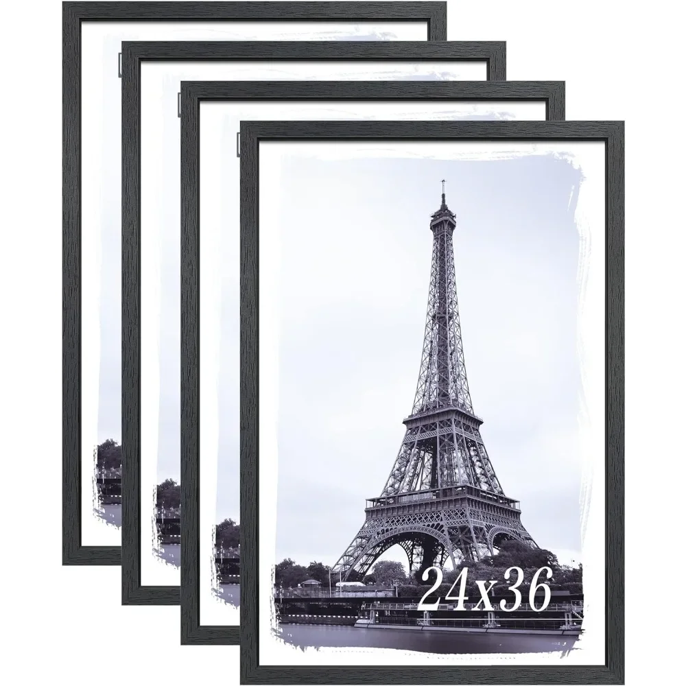 24x36 Poster Frames Black 4 Pack, Textured Exclusive Solid Wood Picture Frame  SIMPLE YET ELEGANT TEXTURE Wall Gallery Frame