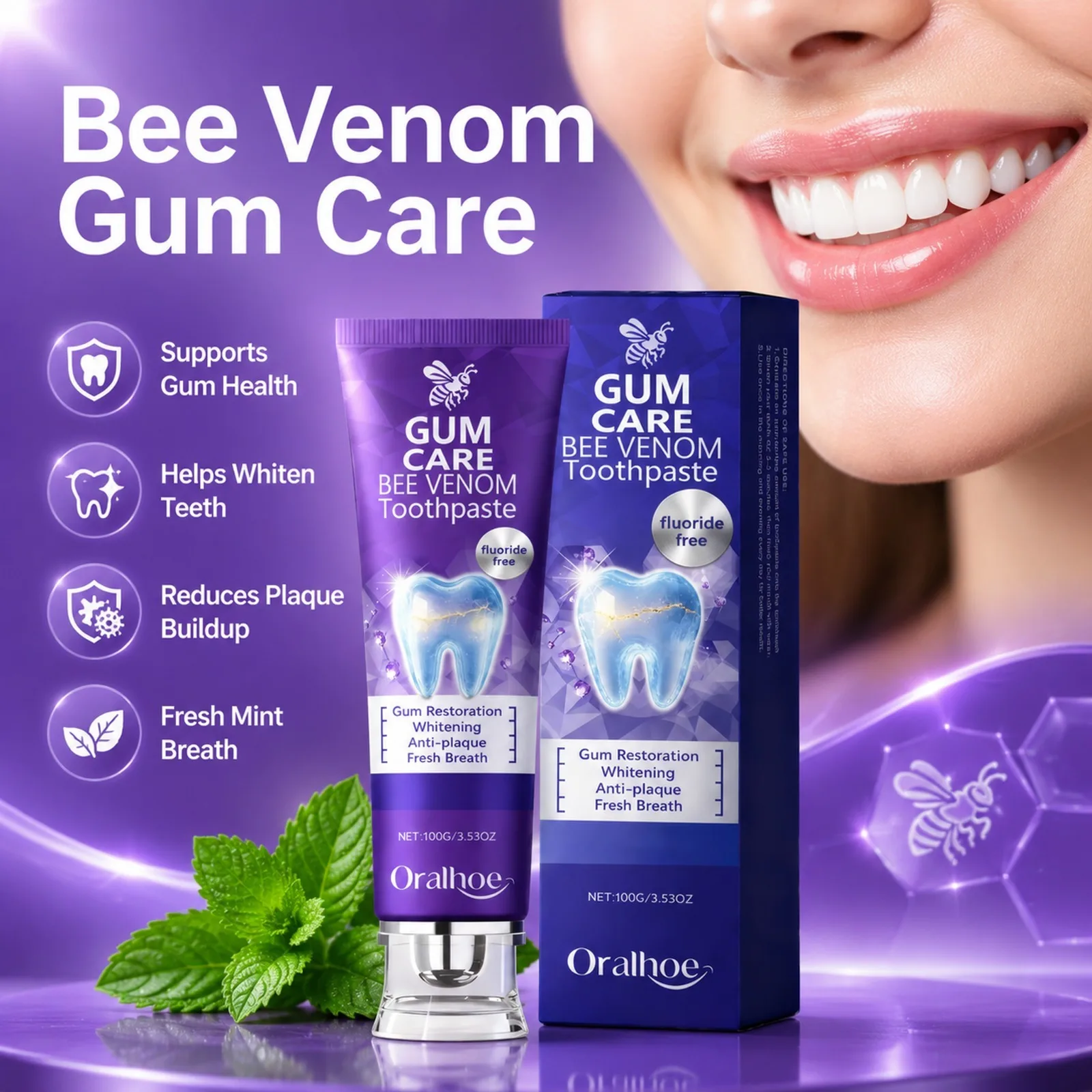 1/2/3Pcs Bee Venom Toothpaste Enamel & Gum Repair Fresh Breath Plaque Stain Deep Clean Oral Care Daily Use Toothpaste