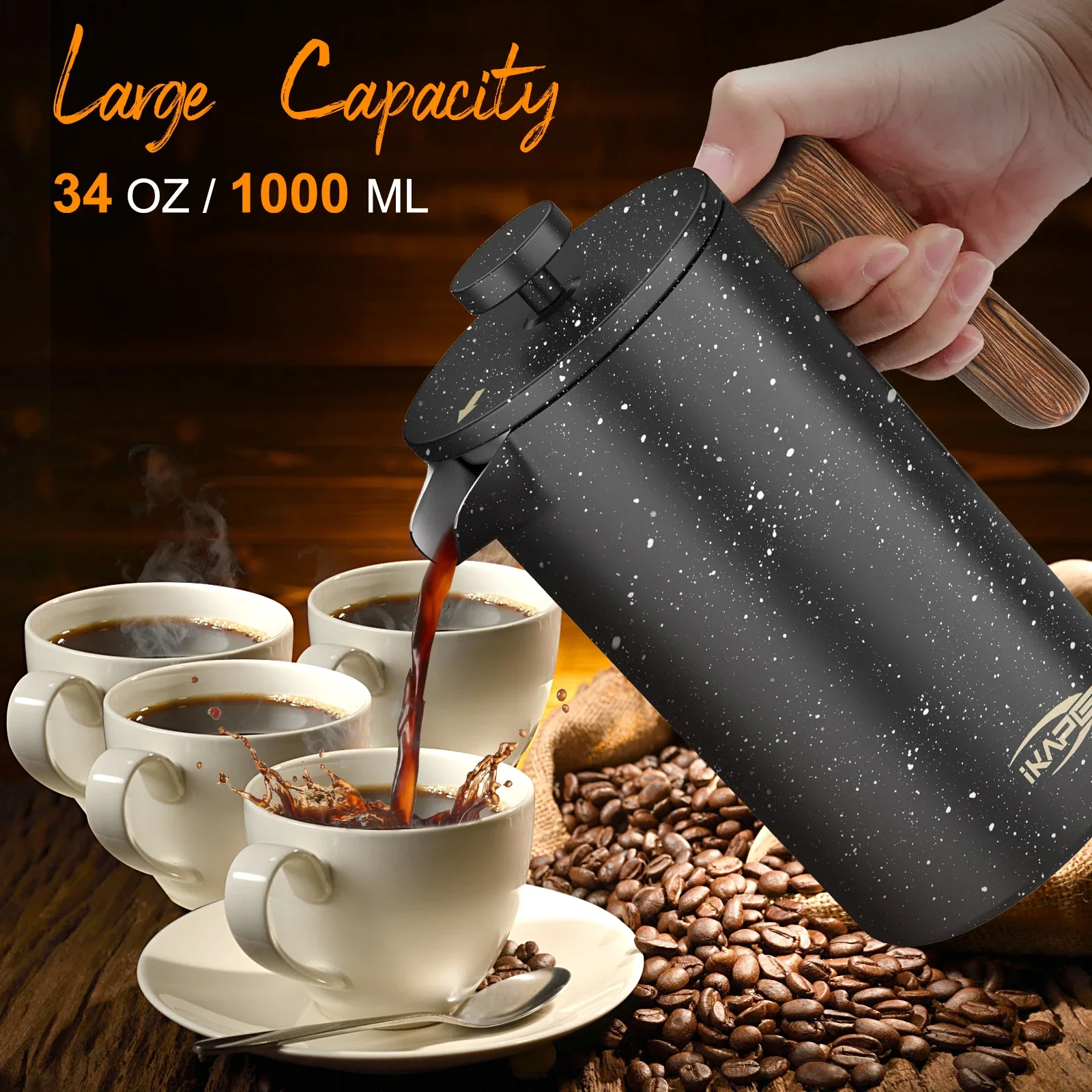 Imagem -03 - Ikape-french Press Coffee Maker 304 Stainless Steel Espresso Coffee And Tea Maker Level Filtration System Colorido 34 oz