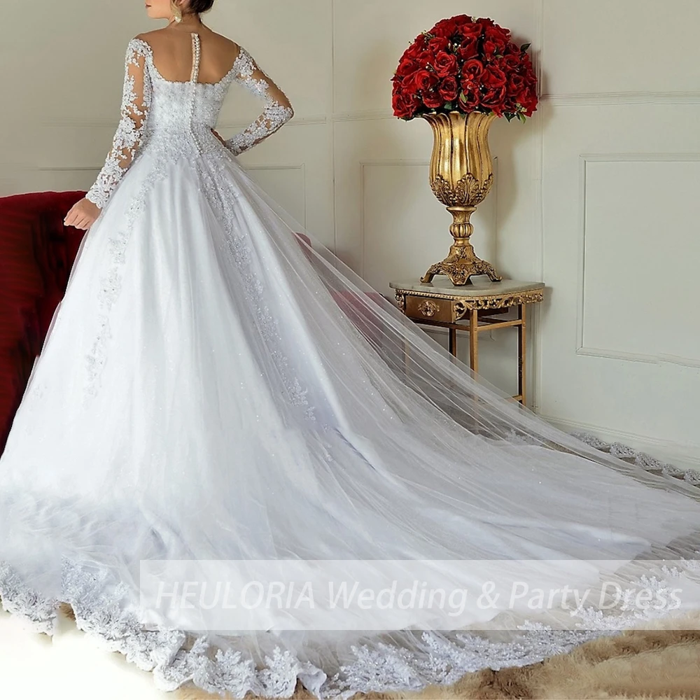 Princess Ball Gown Wedding Dress long sleeve bride dress off shoulder plus size robe de mariee Lace beading Wedding Bridal Gown