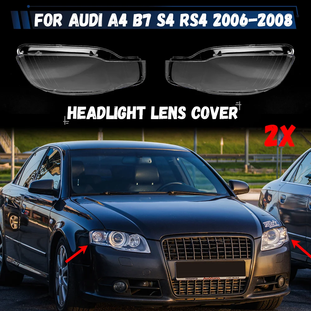 

Pair Car Front Headlight Lens Cover For Audi A4 B7 S4 RS4 2006 2007 2008 Transparent Headlamp Cover Clear Shell
