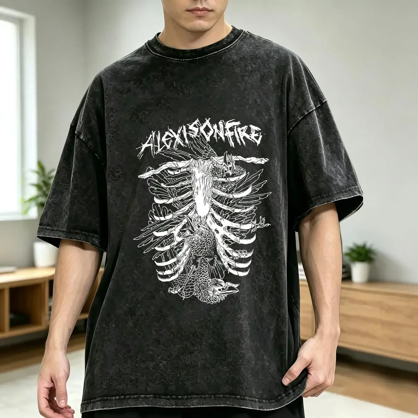 washed T Shirt ALEXISONFIRE Birds In Ribcage Post Hardcore Emo Band long or short sleeves vintage Washed streetwear