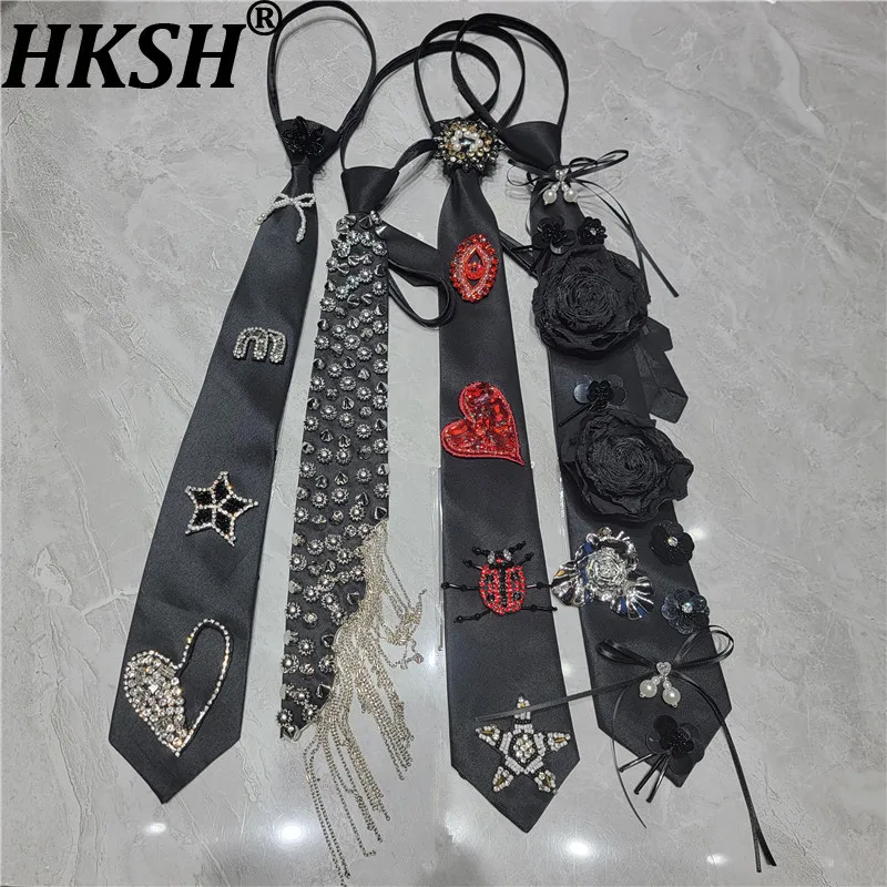 HKSH Women's Necktie Dark Versatile Studded Diamonds Three-dimensional Decoration Elegant Trend Y2K High-end Fashion Tie HK17757