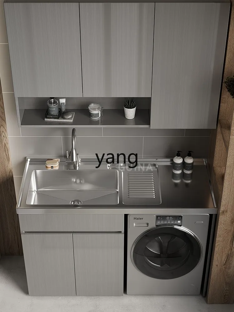 LMM Stainless Steel Basin Cabinet Sink with Washboard Washing Machine Companion Bathroom Cabinet Combination
