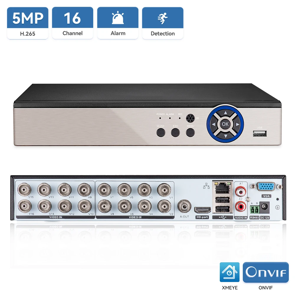 16 Kanäle CCTV DVR 5MP-N 5in1 AHD TVI CVI CVBS IP-Kamera Hybrid Digitaler Videorekorder Sicherheitssystem Fernzugriff H.265