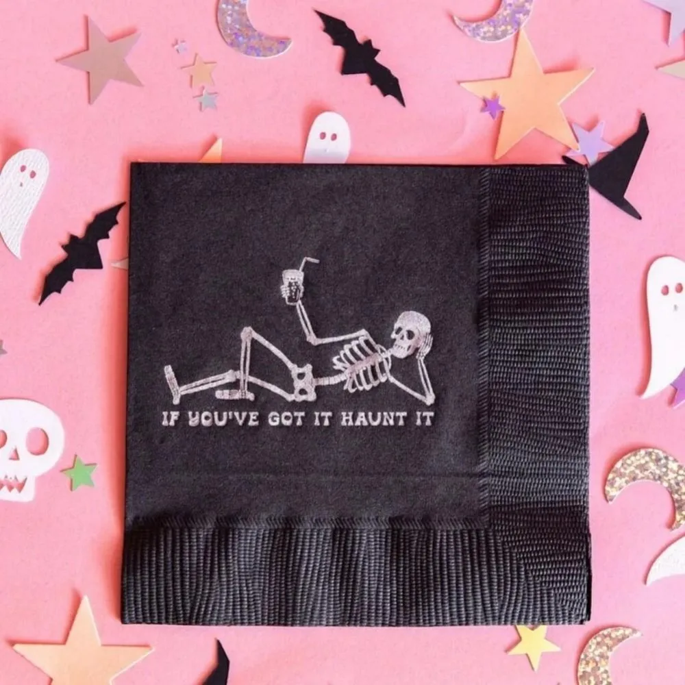 مخصص إذا حصلت على ذلك مسكون ذلك المناديل ، المناديل كوكتيل الهالوين ، لوازم الهالوين ، ديكور الهالوين ، الهيكل العظمي ، حفلة الهالوين