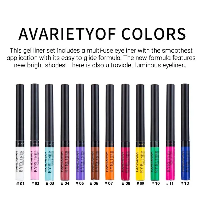 HANDAIYAN Color delineador de ojos pluma fácil de colorear secado rápido a todo Color líquido mate neón luz Uv delineador de ojos moldeado suave sin manchas