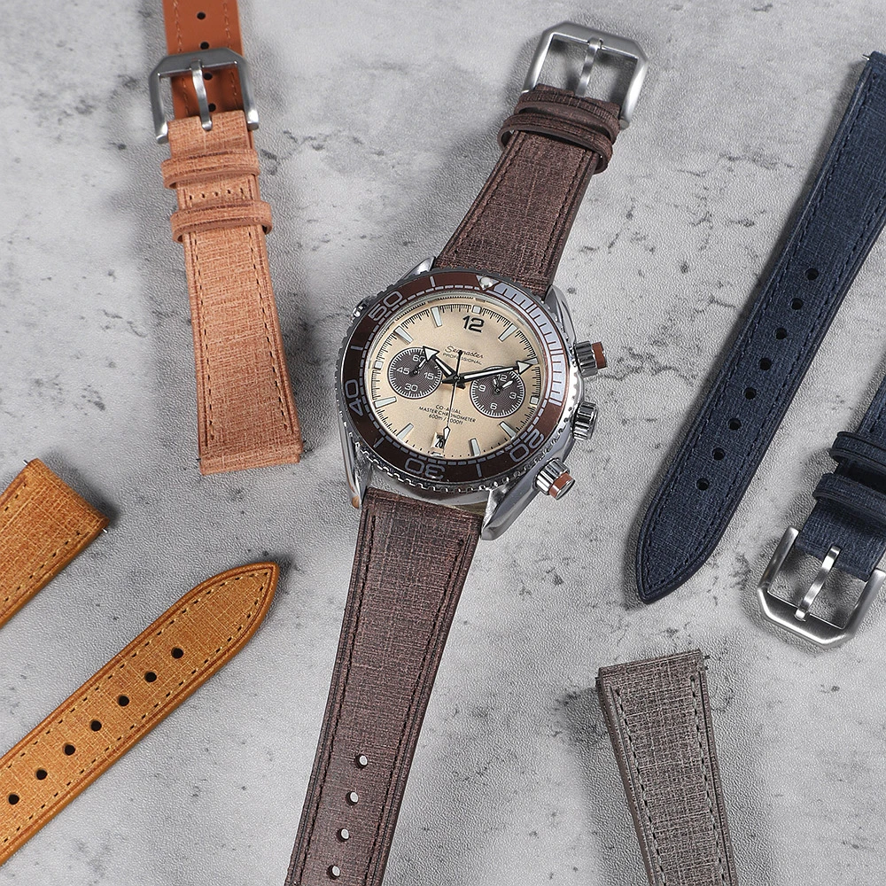 Veg-tanned Babele Leather Watchband 20mm 22mm Full Grain Leather Linen Texture Watch Strap Quick Release Watch Band for Men