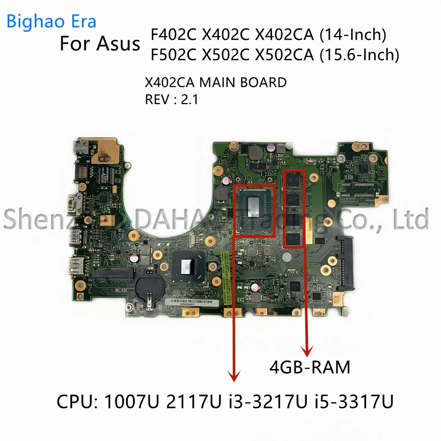 

X402CA MAIN BOARD For Asus F402C F502C X502CA X402CA Laptop Motherboard With 1007U 2117U i3 i5 CPU 4GB-RAM 100% Fully Tested