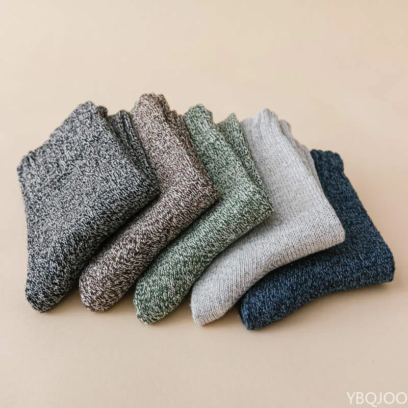5 Paar bequeme, warme, dicke Winter-Thermo-Frotteesocken für Herren mit Fleecefutter, einfarbige Frotteesocken