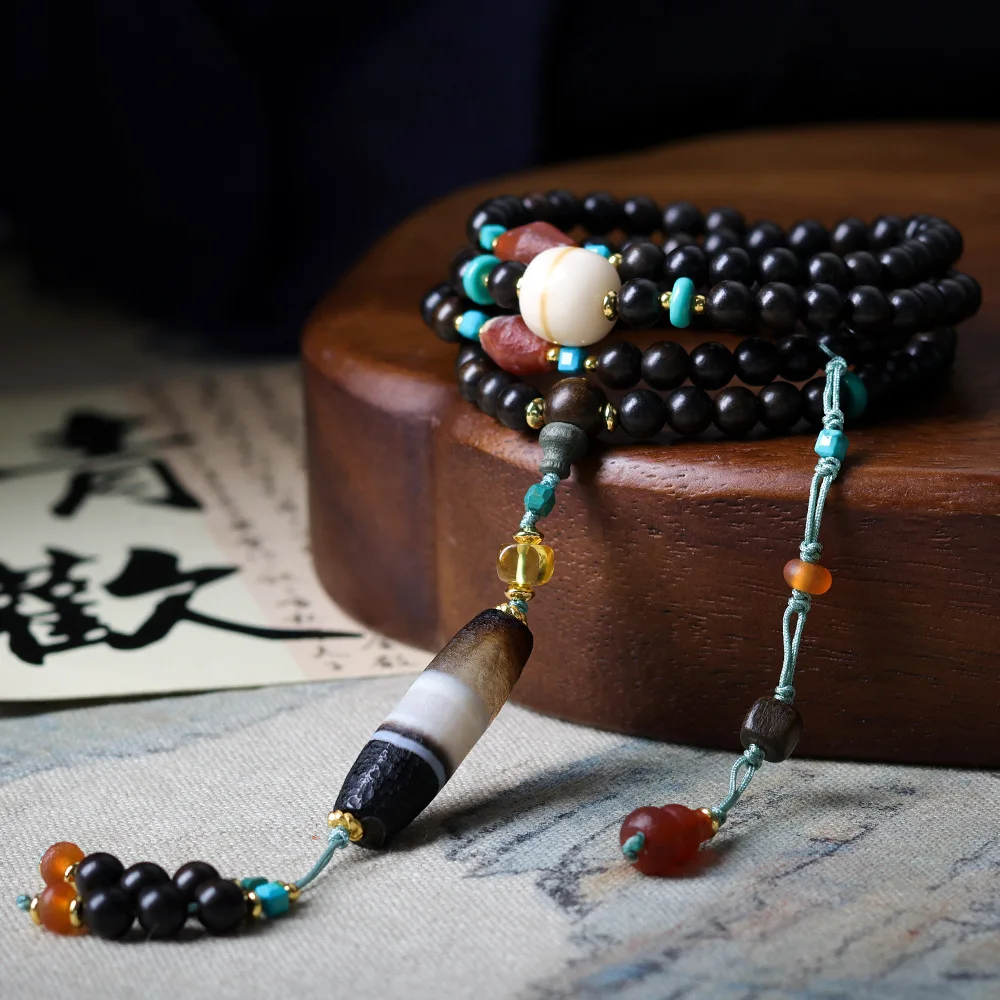 2025 Autumn New Drug Agarwood Multi Circle Bracelet Original Cultural Play Wrapped Silk Agate Hand String Sweater Chain