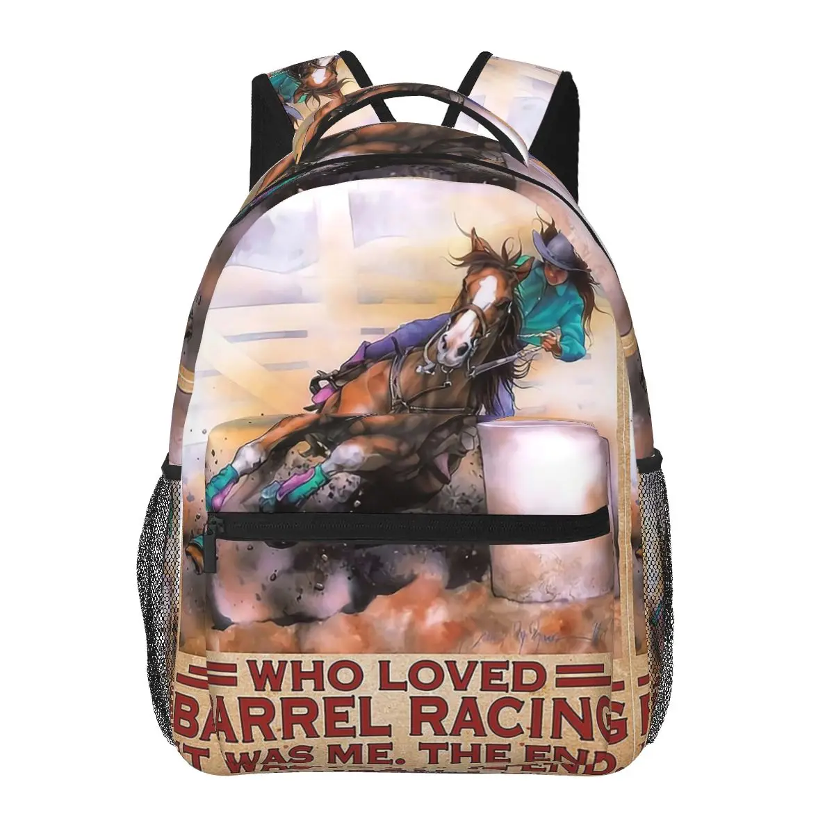 

BARREL RACING Once Upon A Time There Was A Girl Who Loved Barrel Racing Backpacks Bookbag School Bags Kids Rucksack Shoulder Bag