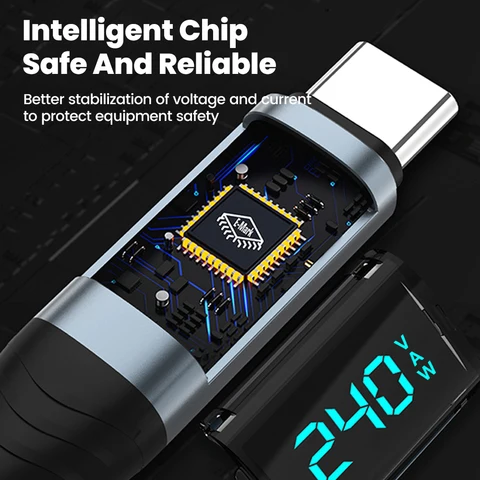 Кабель USB-C на USB-C 240 Вт с цифровым дисплеем, 0.5-2 м для быстрой зарядки — изображение продукта