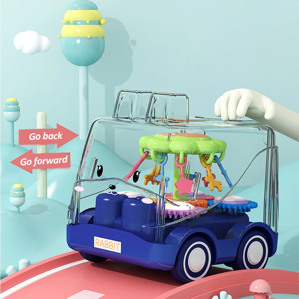 รถของเล่นรูปเฟืองแบบโปร่งใสสำหรับเด็กรูปการ์ตูนสัตว์แรงเฉื่อยรถโมเดลรถบัสของเล่นรถดึงถอยหลังรถของเล่นของขวัญสำหรับเด็กผู้ชาย