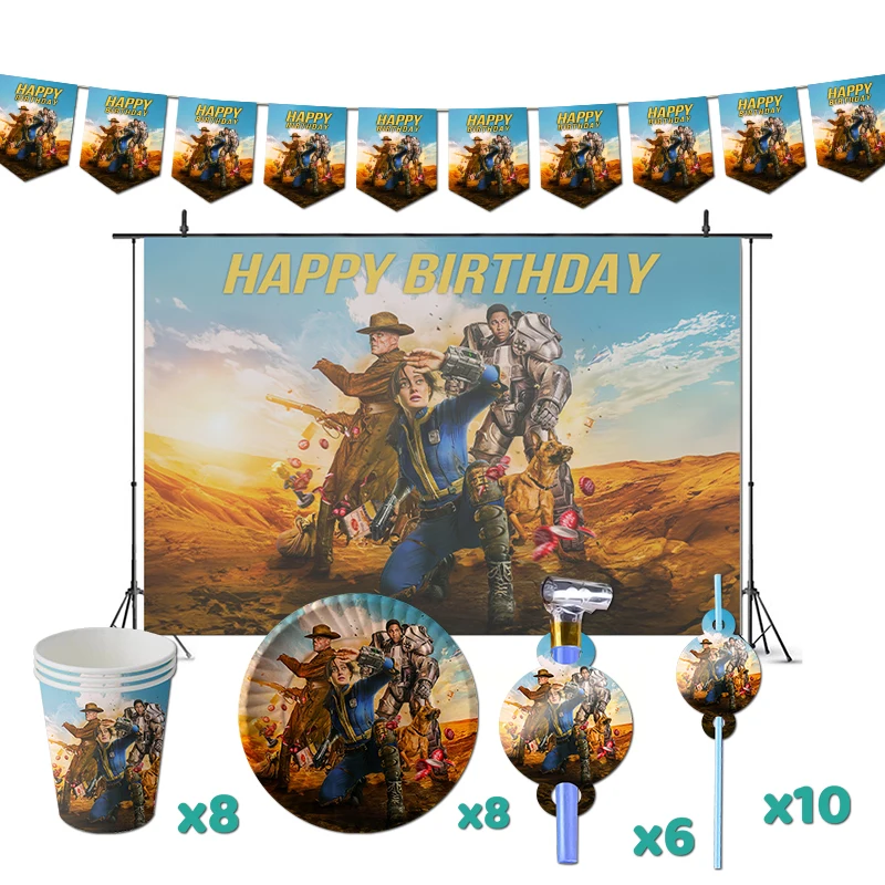 

Fallouts Birthday Party Decorations TV Series Theme Supplys Banner Cups Plates