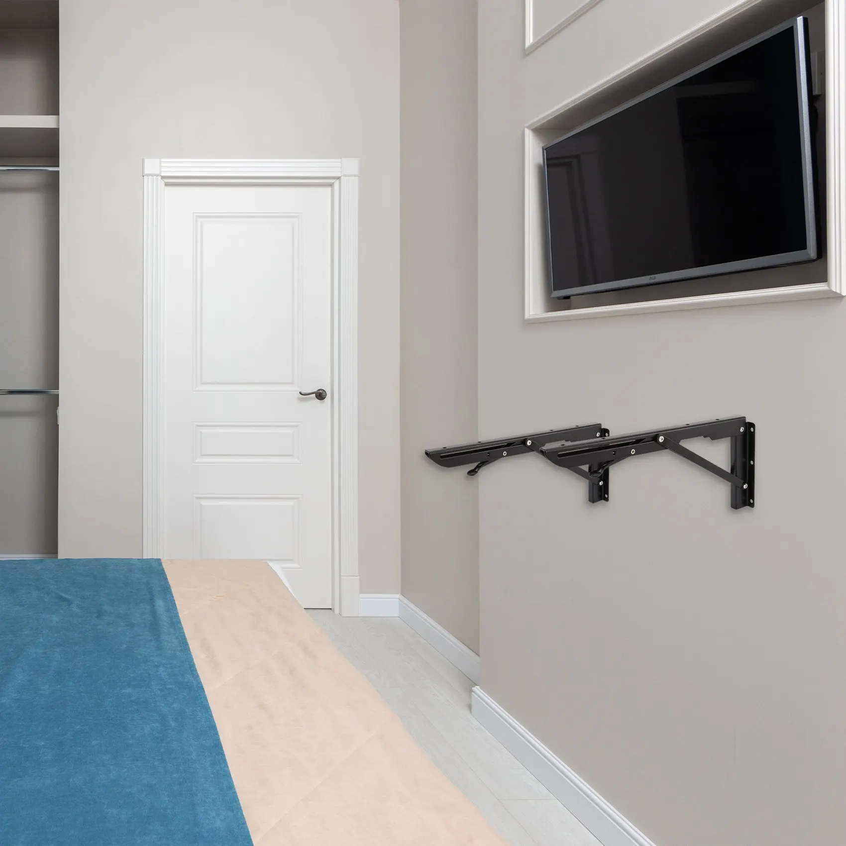 A76I-2Pcs 12Inch Folding Shelve Brackets Heavy Duty Metal Shelving Support Bracket Wall Mounted Floating Shelve Bracket