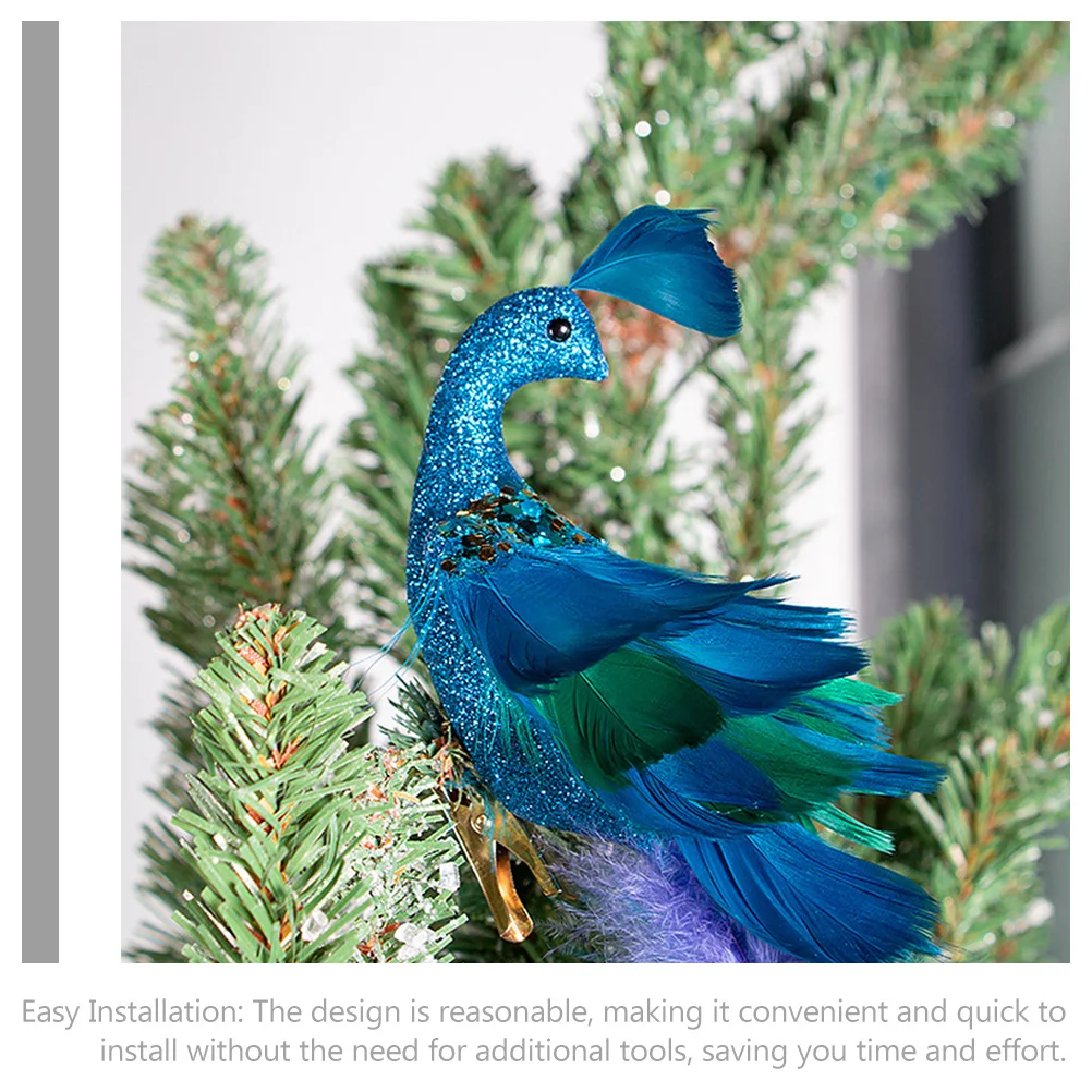 

Delicate Peacock Christmas Ornament High Simulation Bird Decor Glitter Clip on Tree Long Tail Bird Decorations