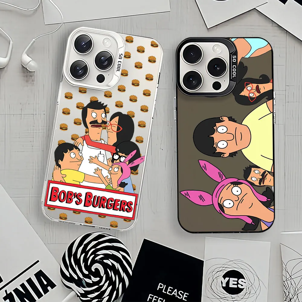 Cartoon B-Bobs B-Burgers Laser Phone Case for iPhone 12 11 13 14 15 16 Max Pro Plus IMD Shockproof Silicone Coque