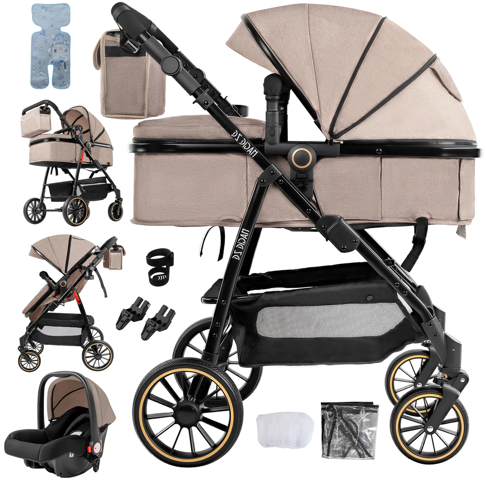 3-in-1 kinderwagen Lichtgewicht kinderwagen Babyaccessoires Draagbare kinderwagen Kinderwagen Lichtwagen reissysteem verstelbare stoel