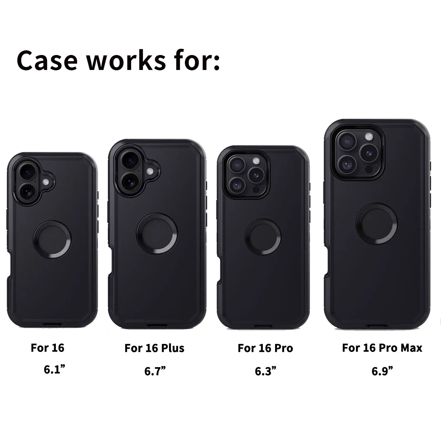 Czarne etui na iPhone'a 16 Pro Max 16 Plus 16 Pro 16 Wytrzymałe, odporne na wstrząsy, twarde, ochronne, wytrzymałe, hybrydowe etui na telefon 3 w 1 warstwy