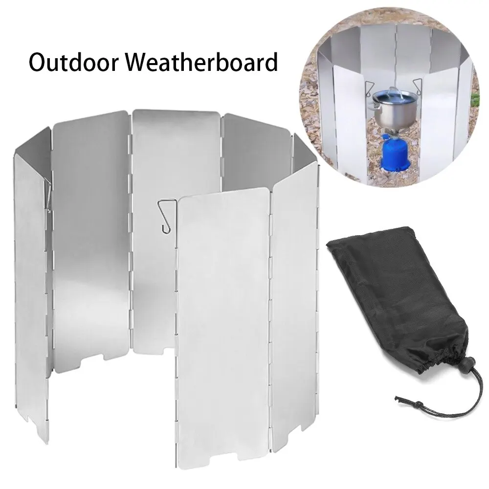 Foldable Wind Shield para acampamento ao ar livre, tela Windproof, pára-brisa portátil, escape de segurança, cozimento queimador, churrasco, piquenique, 10 placas