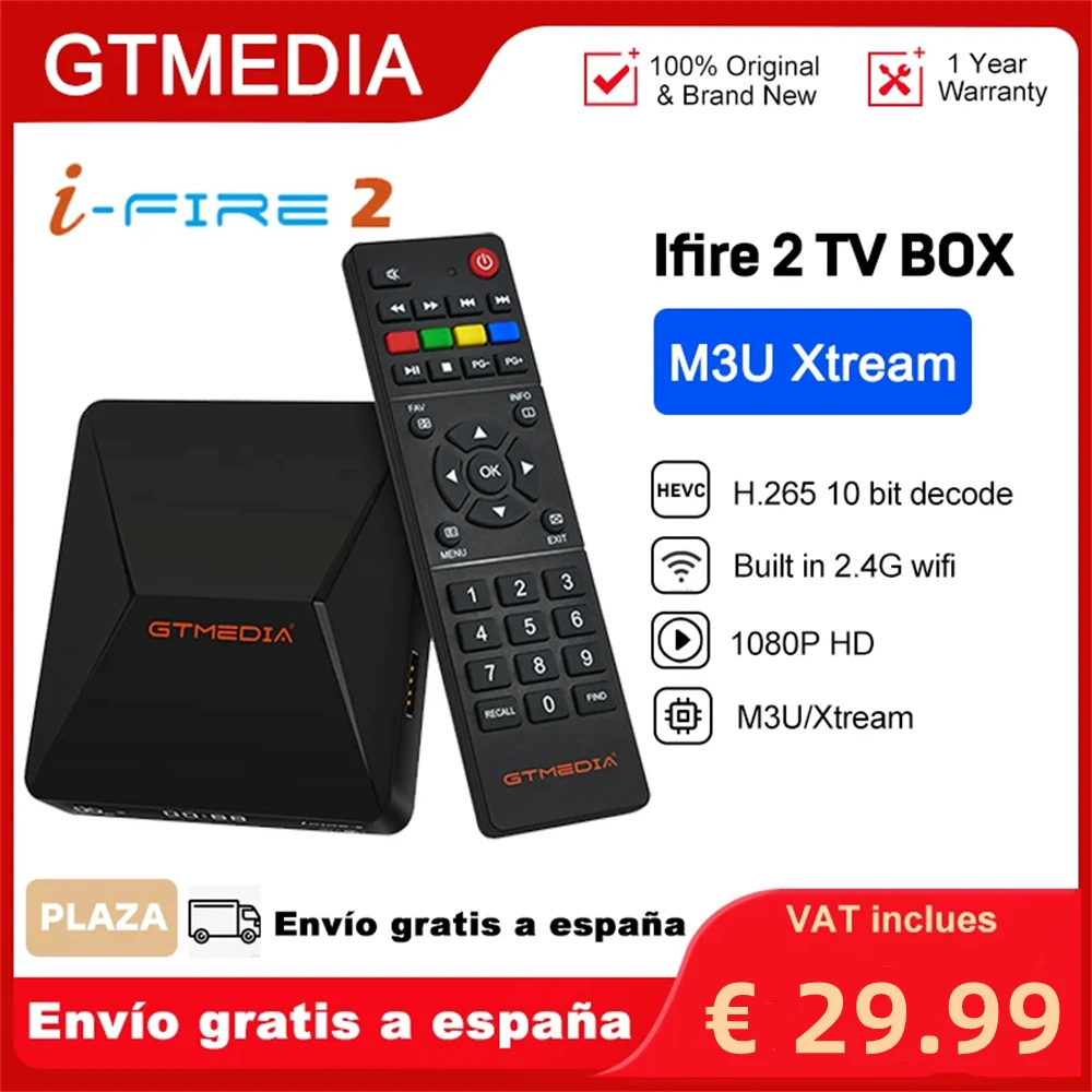 GTMEDIA Ifire 2 TV Box 1080P FHD,4K HDR H.265 HEVC 10bit,Built-in 2.4G Wifi Ethernet MPEG-4 Media Player Set Top Box Support M3U