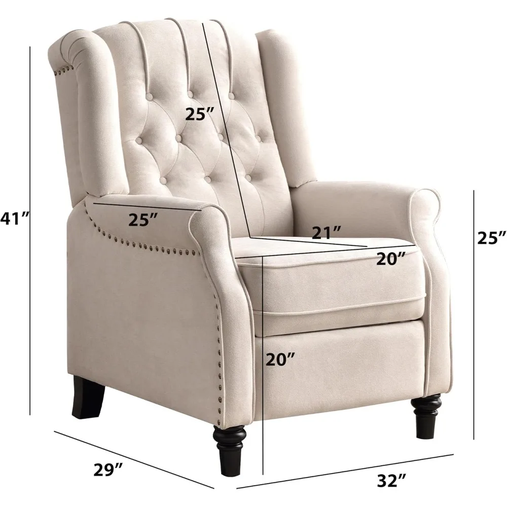 Push Back Recliner Chair, Mid Century Modern Wingback Chair, Comfy Armchair Fabric Living Room Chairs with Rivet Deco