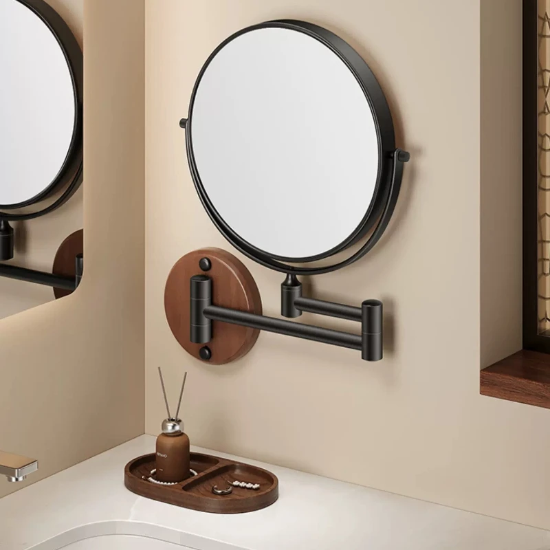 Foldable Wall Mounted Vanity Mirror, No-Drill LED Lighted Makeup Mirror for Bathroom, Dual Sided Illuminated Mirror