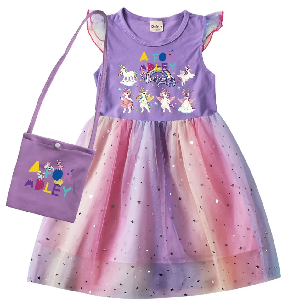 Summer Kids Clothes A for Adley Little Girls Dresses Princess Birthday Party Costume Vestidos Toddle Girls Lace dresses with bag