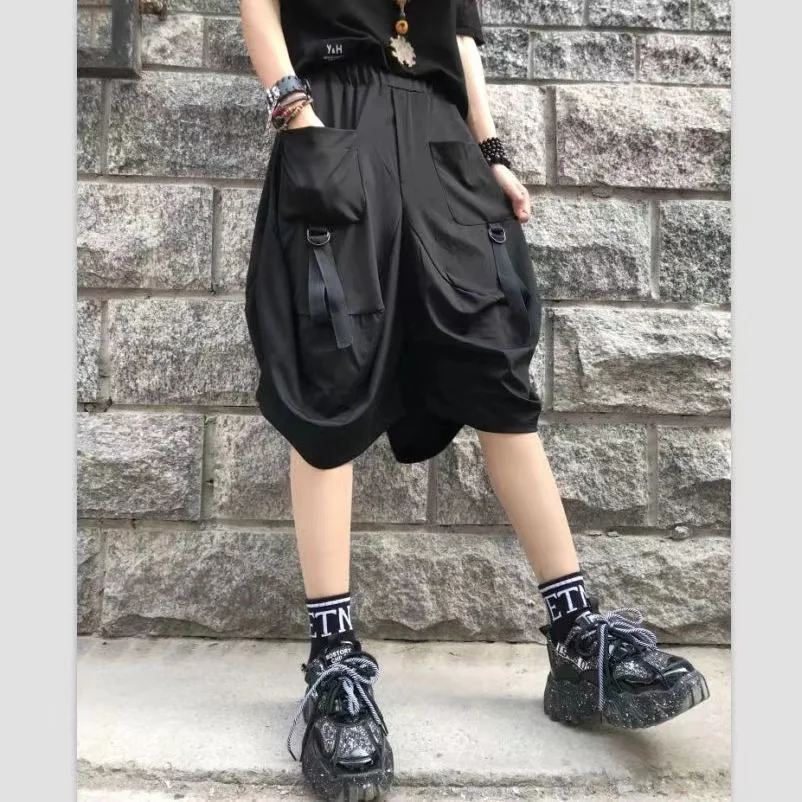 2025 Summer New Style High Waist Wide Leg Short Pants for Women Casual Commute Style Pocket Elements Trousers Personality Match