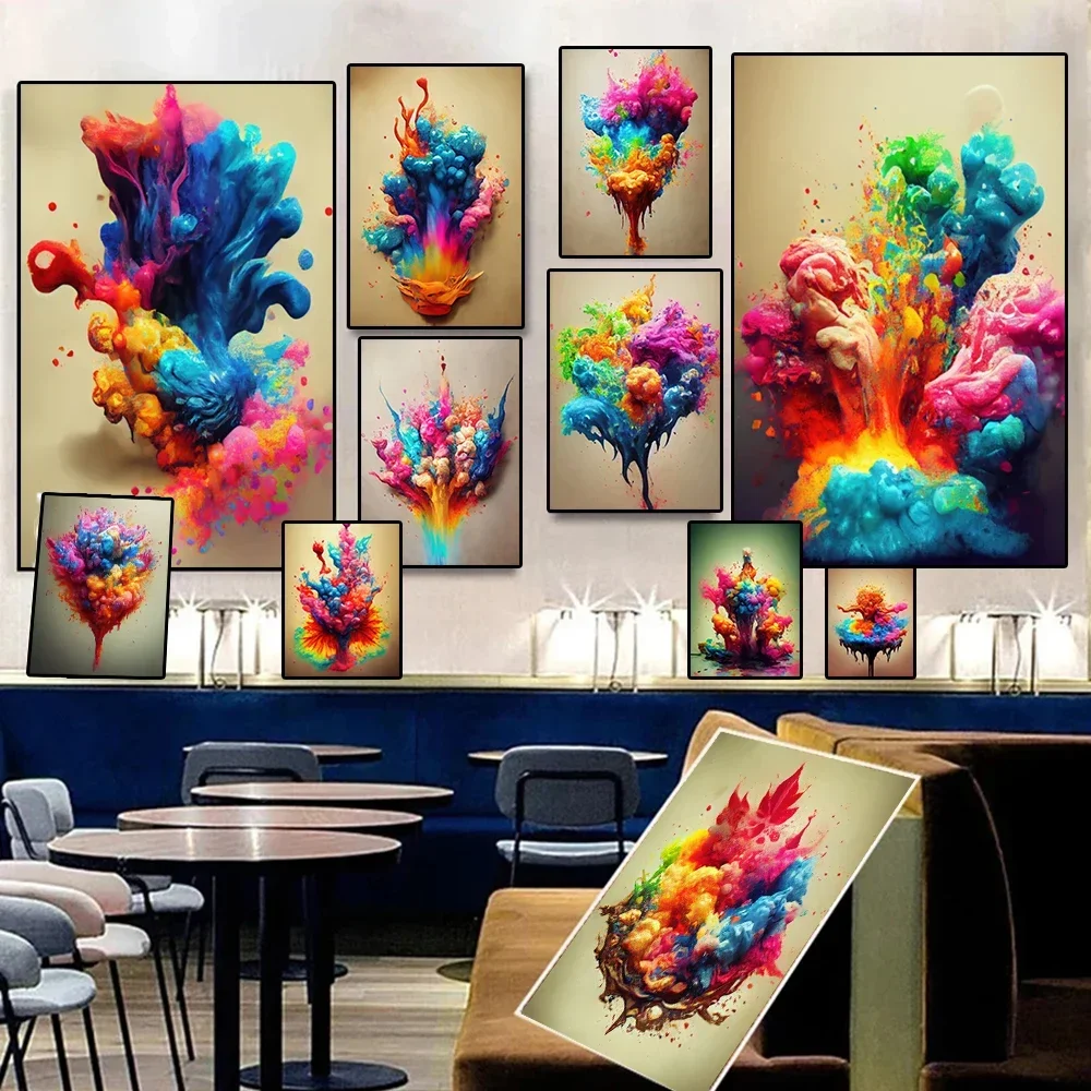 Graffiti Color Paint Explodes Three-dimensional Strange Shape Abstract Watercolor Texture Canvas Painting Background Wall