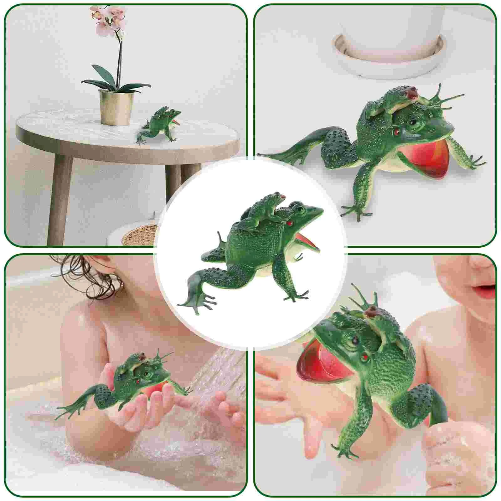 Lifelike Frog Toy Animal Model Figure Toys Squeeze Sound Bath Floating Mother and Child