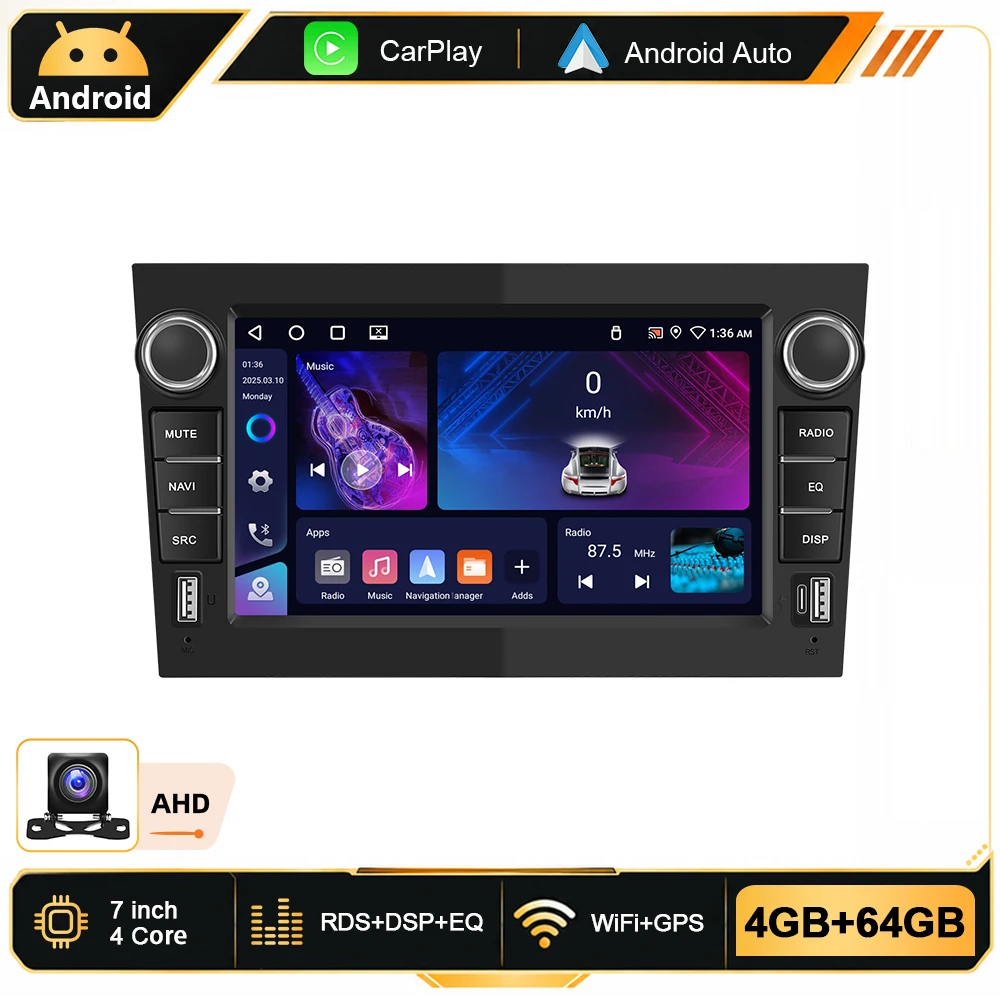 Podofo 6G+128G 7" Android Autoradio für Opel Astra Antara Vectra Corsa Zafira Meriva Vivaro Combo Signum Tigra Twin Top Auto Intelligentes System CarPlay Android Auto Autoradio GPS WiFi BT Auto