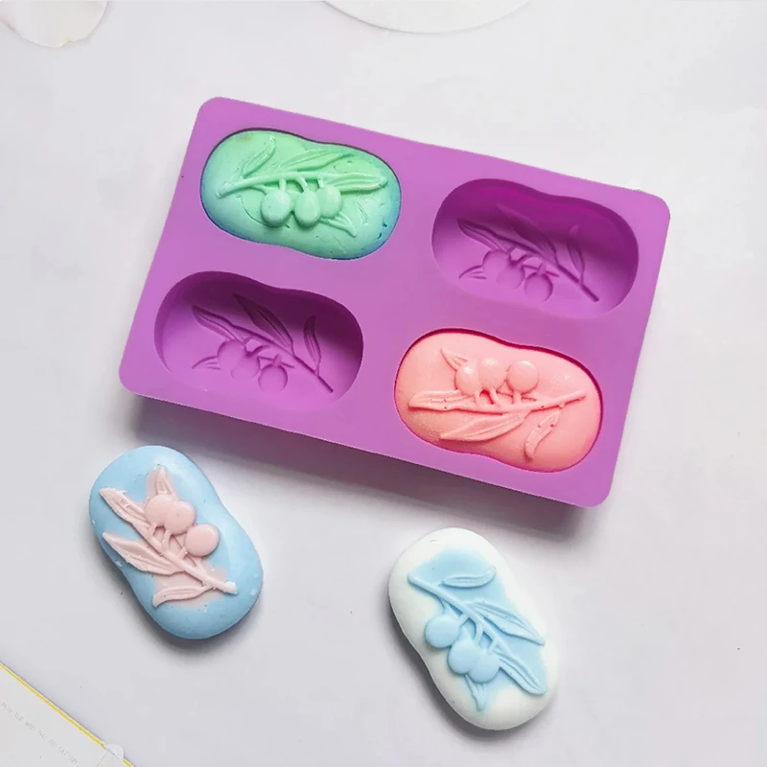 1Pc Silicone Oval Olive Tree Shape Silicone Mold  DIY Handmade Soap Molds Mousse Cake Form Soap Jelly Mould Ice Cube Maker