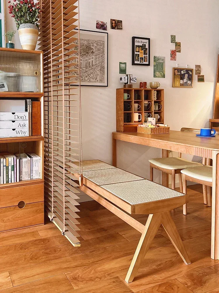 

-Японский винтажный обеденный стул из массива дерева из ротанга, стол для дома, Чандигарх, двойная скамейка, доска, бревенчатая мебель