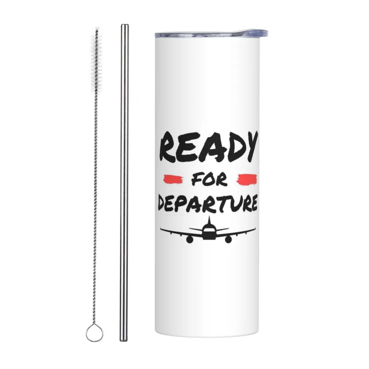 Airplane Aircraft Ready For Departure Stainless Steel Tumbler Vacuum Insulated Mugs Thermal Cold Cups Straws With Lid 20oz