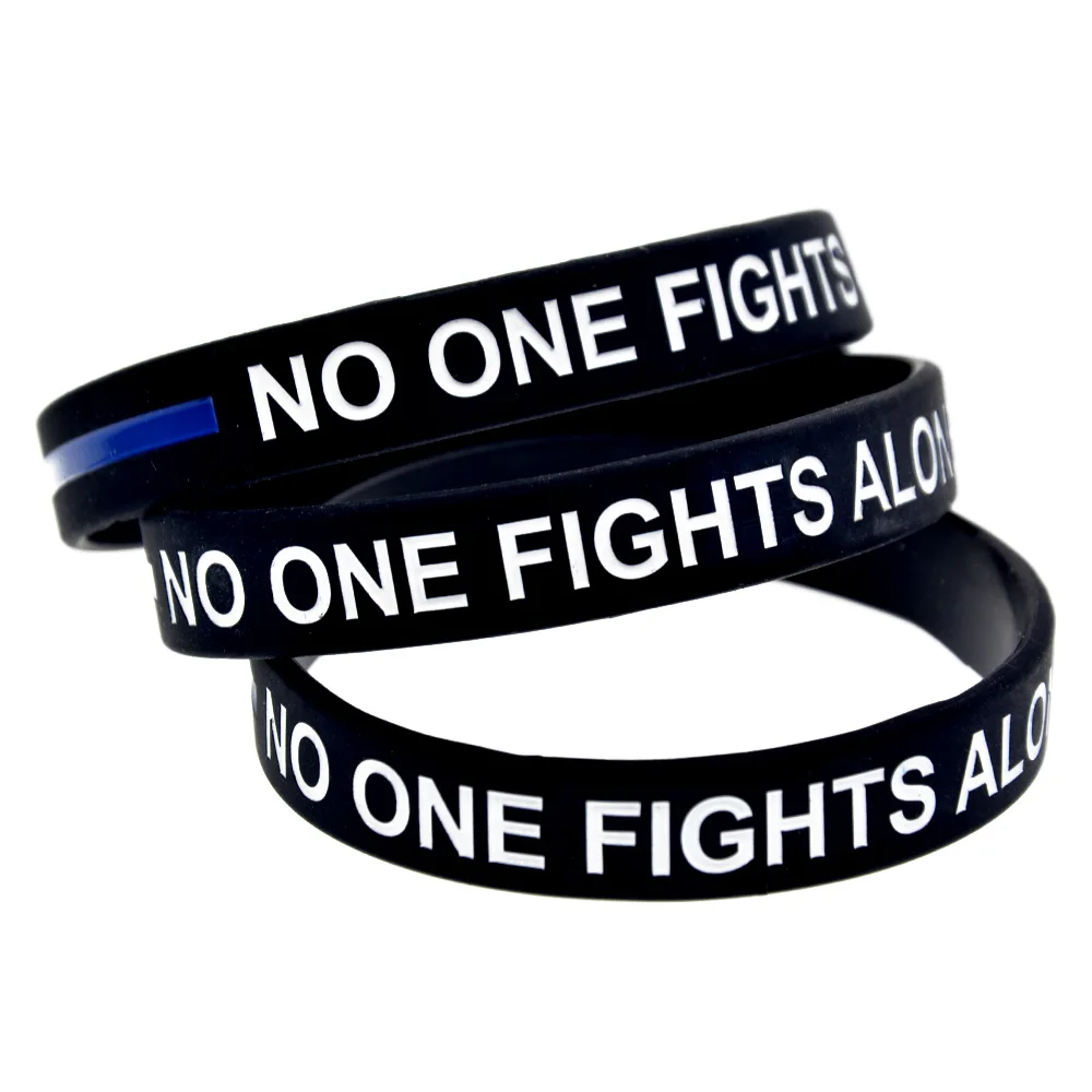 1 Stück „Niemand kämpft allein“ dünner blauer Linien-Silikon-Armband, inspirierendes Armband – Detail 3