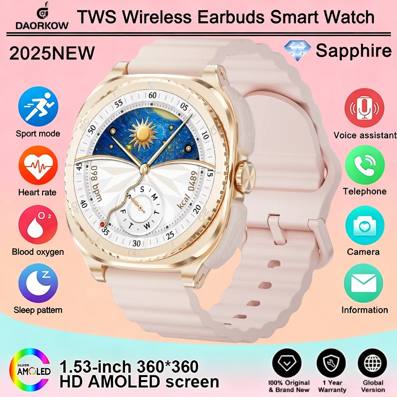 

2025 Popular Outdoor sports smartwatch Women 3ATM waterproof TWS Earphones Bluetooth Call Health Monitor Sports Music Smartwatch