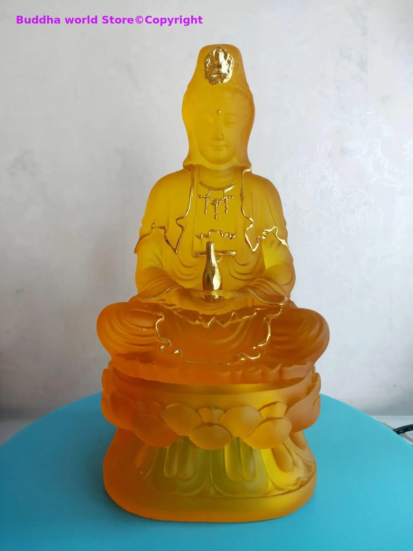 2025 efficacious Goddess protection Shrine altar shop Worship yellow crystal GUAN YIN PU SA BUDDHA Avalokitesvara statue