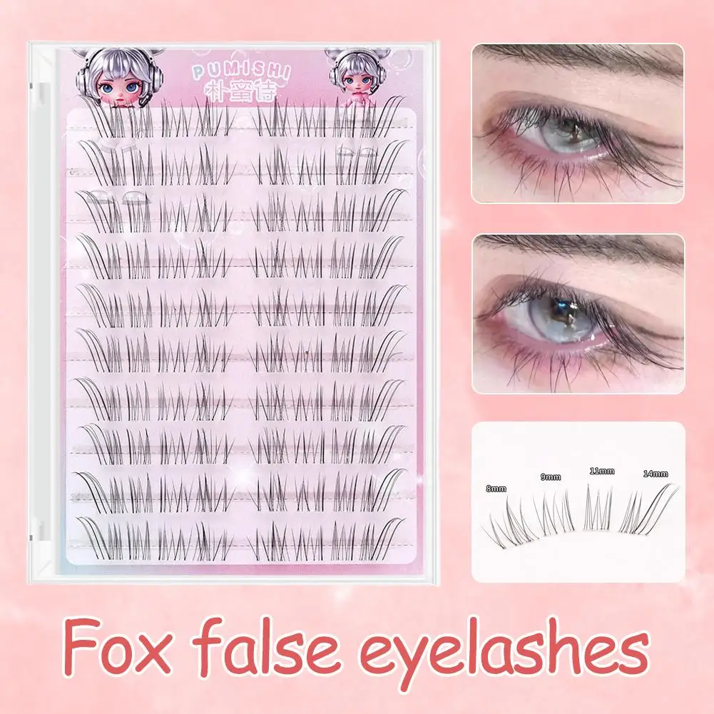 Cluster di ciglia naturali Fox Eye Estensioni ciglia autoadesive Fascia sottile Ciglia finte individuali fai-da-te 8-14mm Facile da applicare