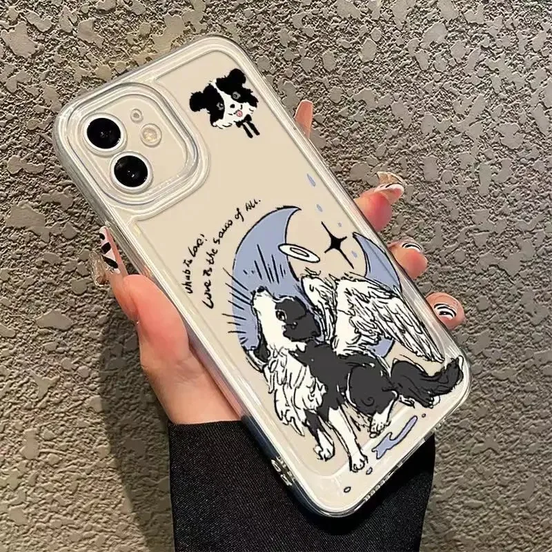 Funda de teléfono con dibujo de Ángel, oveja, perro, cachorro, guitarra, funda transparente para iPhone 15 Pro Max 13 12 11 14 Pro X XS XR 7 8 Plus