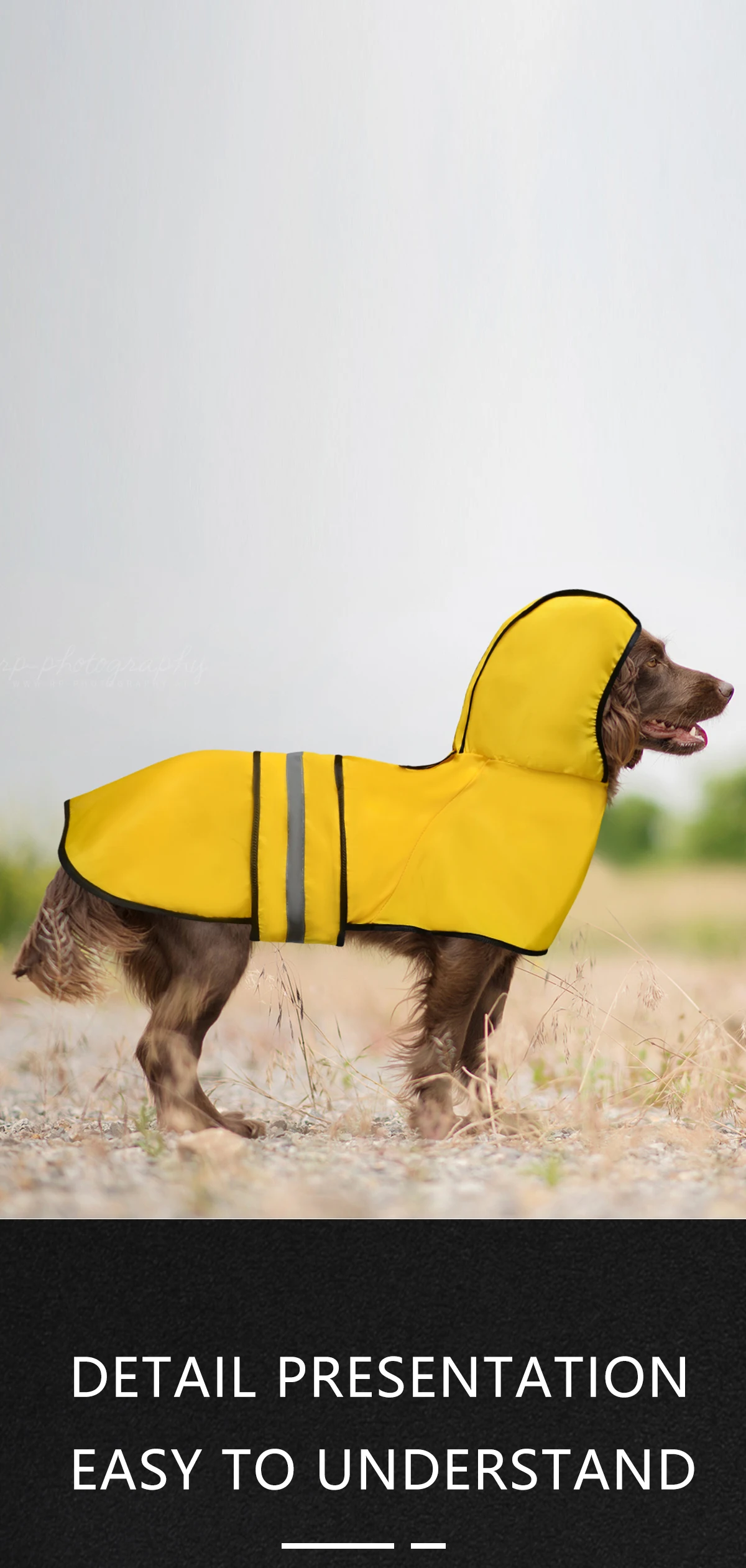 Wasserdichter Hunde-Regenmantel mit Kapuze, Reflektierender Streifen Leichter Hunde-Regenjacke, Verstellbarer Riemen Hunde-Regenponcho für Mittelgroße und Große Hunde – Detail 6