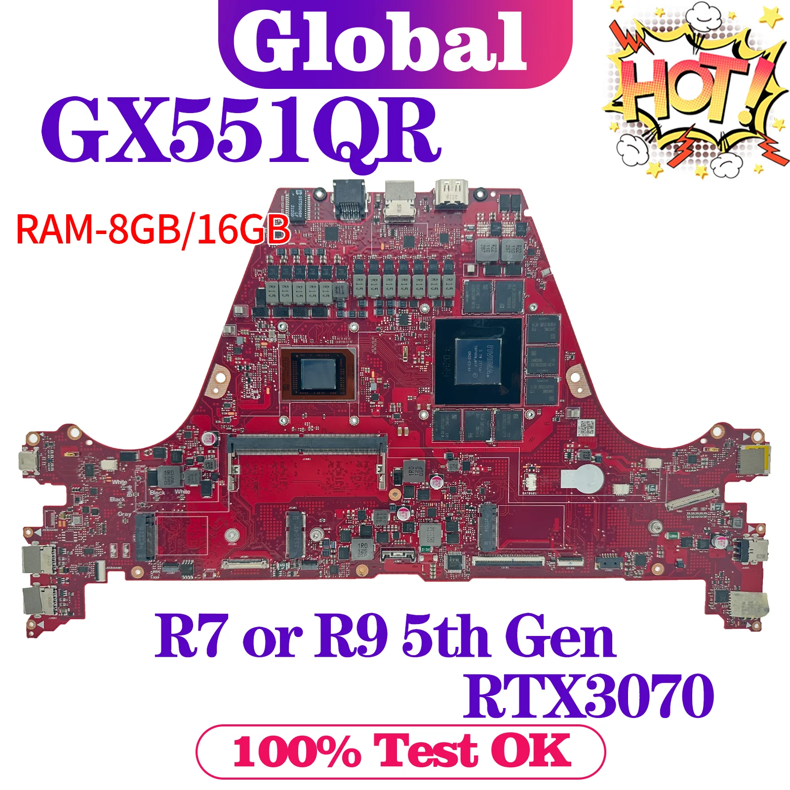 KEFU GX551QS Mainboard For ASUS GX551QR GX551QM GX551Q GX551 Laptop Motherboard R7 R9 5th RTX3060 RTX3070 RTX3080 RAM-8GB/16GB