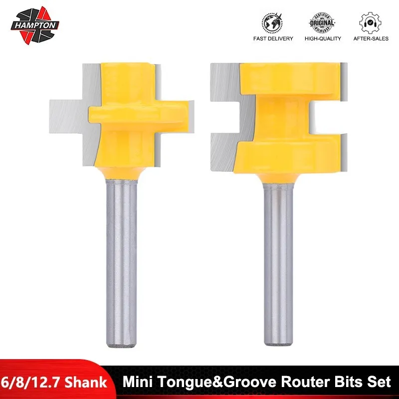 Milling Cutter 3T Tongue and Groove Router Bits Set 6/8/12.7mm Shank Line Knife for Woodworking Tools Tenon Router Bit 